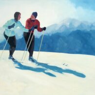 The Ski Lesson 40x40 oil on canvas by TS Harris